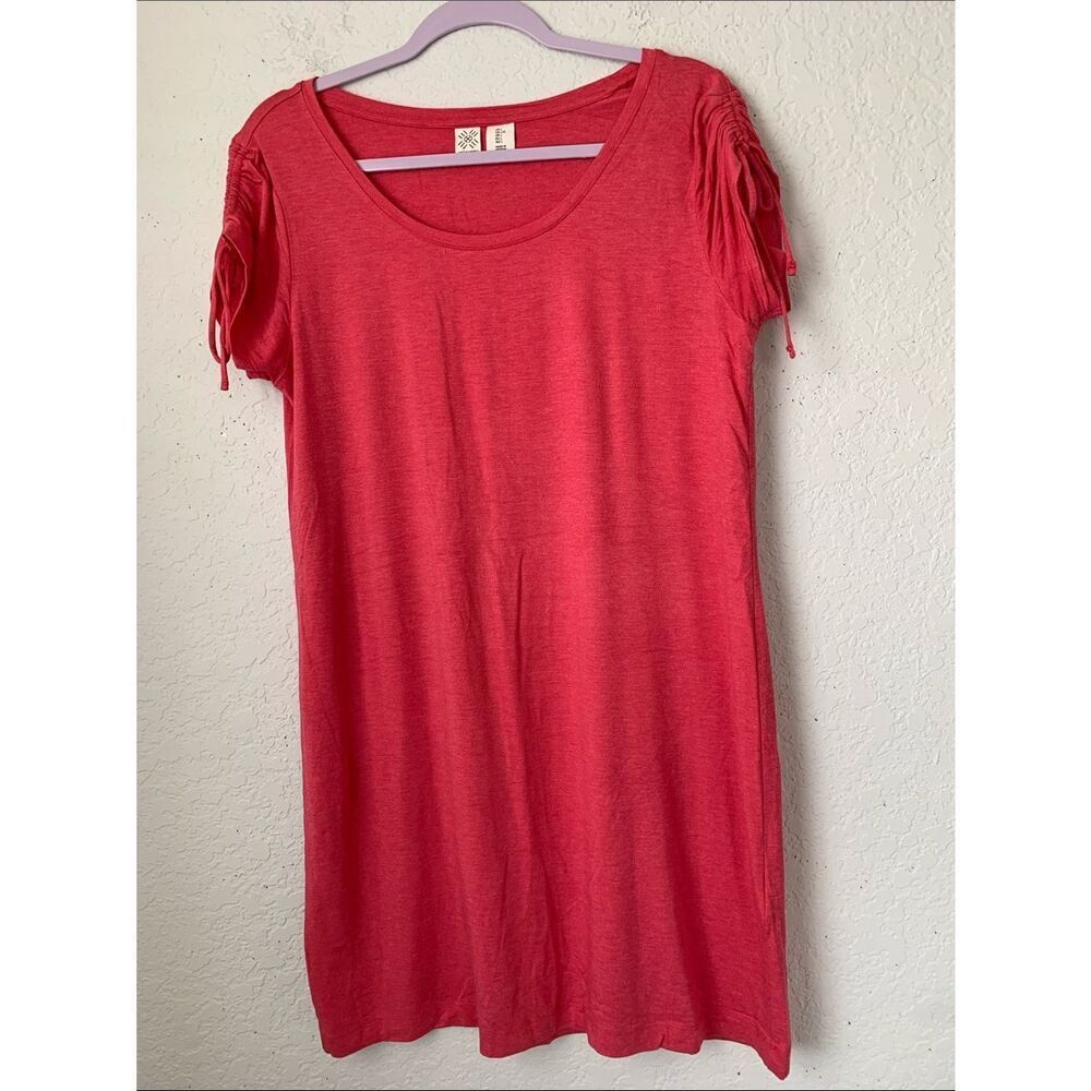 Artisan Bright Pink Crewneck Short Scrunch Sleeve Mini Dress Size L
